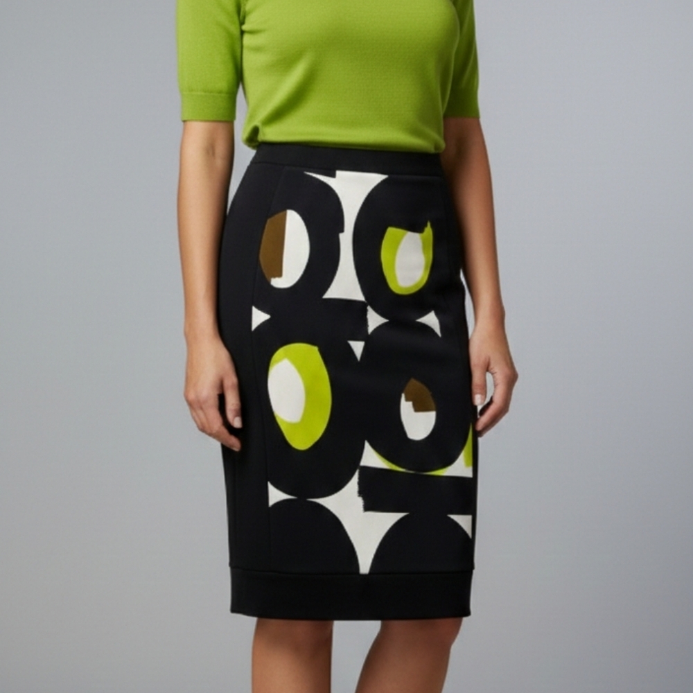 WORTHINGTON Skirt geo circle patterns front & back high waist solid black sides